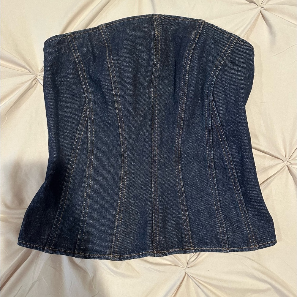 H&M Dark Indigo Strapless Denim Corset Top